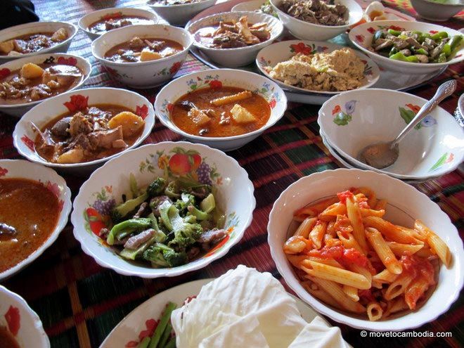 Food laid out for the monks as offerings.