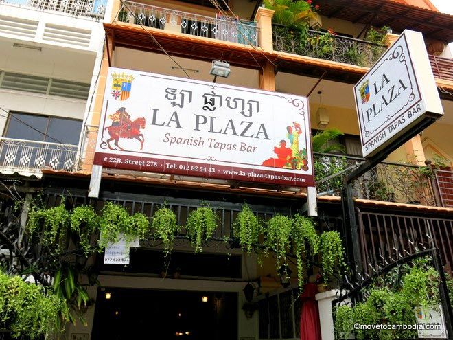 The outside of La Plaza Spanish Tapas Bar in Phnom Penh, Cambodia.