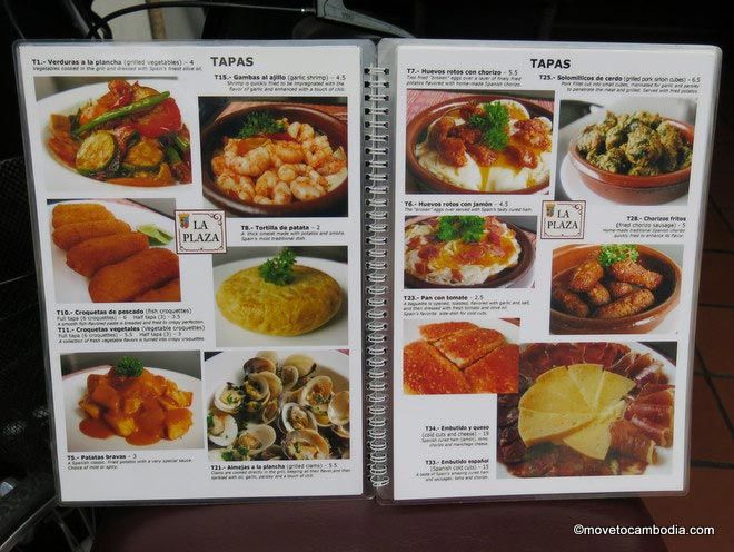 The menu at La Plaza Spanish Tapas Bar, Phnom Penh