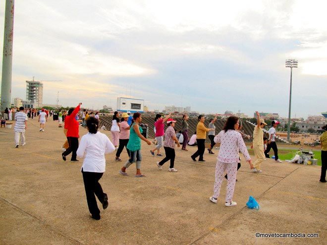 group aerobics at Olympic Stadium in Phnom Penh