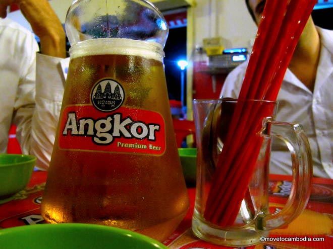 A pitcher of Angkor Beer at a Cambodian BBQ