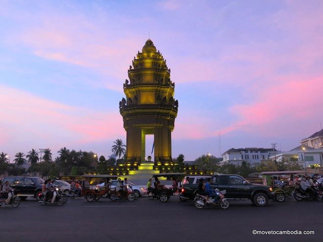 Cambodia Independence Monument at dusk