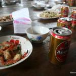 Angkor beer and fresh-caught seafood at a seaside lunch shack