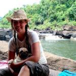 Barb Eason with pug Chook in Koh Kong