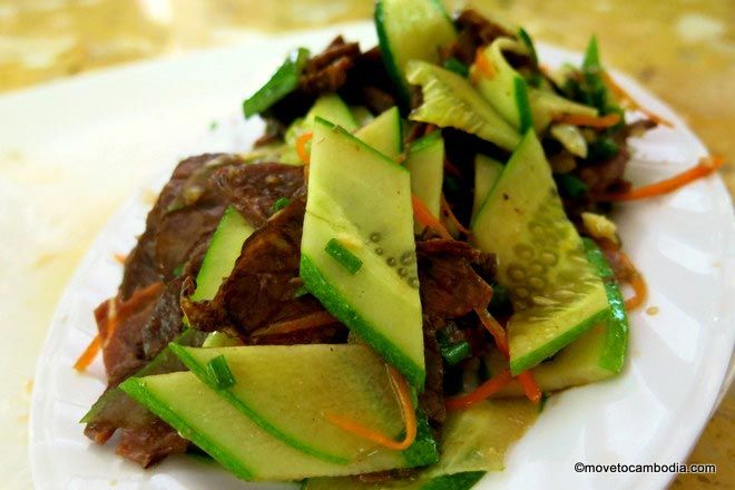 Beef and cucumber stir-fry. Try it. 