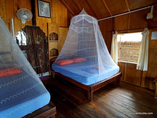 Interior of a White Beach Bungalow on Koh Rong.