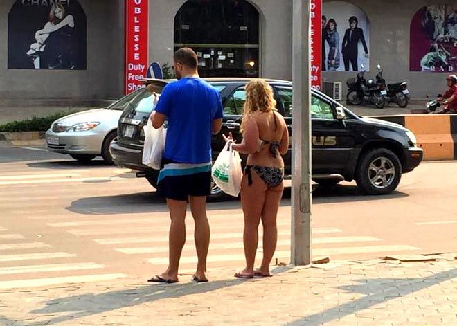 Woman wearing a bikini in Siem Reap