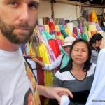 Learning Khmer in fabric market in Phnom Penh